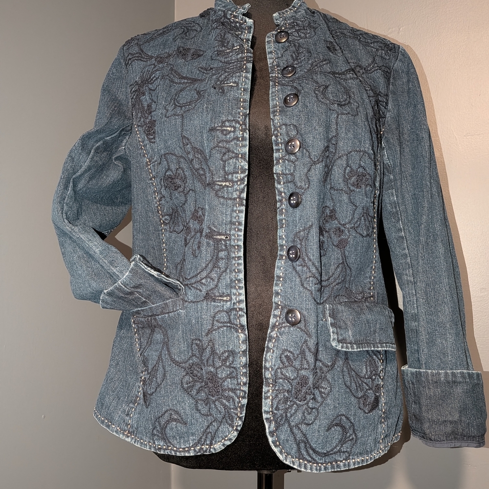 Coldwater Creek Floral Embroidered Jean Jacket